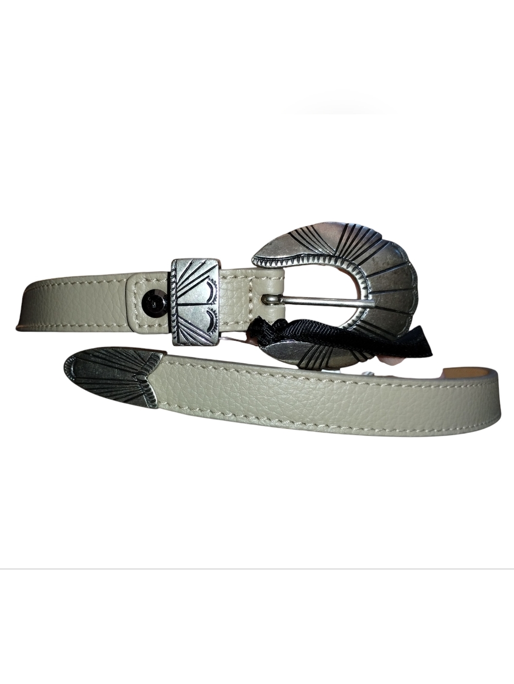 Marlon Italy Leather Belt Beige Western Thin L 30.5-34.5" Holes Nwt